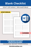 blank checklist 8.5x11 Word document with 6 categories