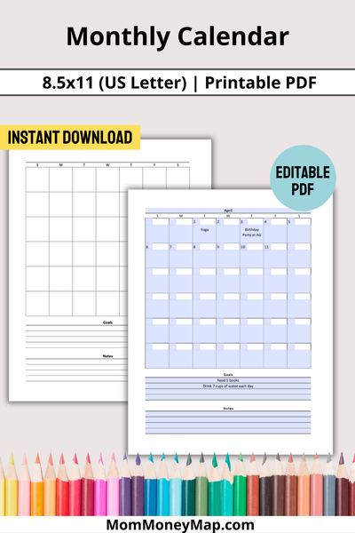 Blank monthly calendar