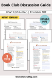 printable book club discussion guide with questions