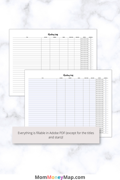 Reading Log Printable PDF Mom Money Map