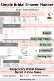 simple bridal shower planner Excel spreadsheet digital download
