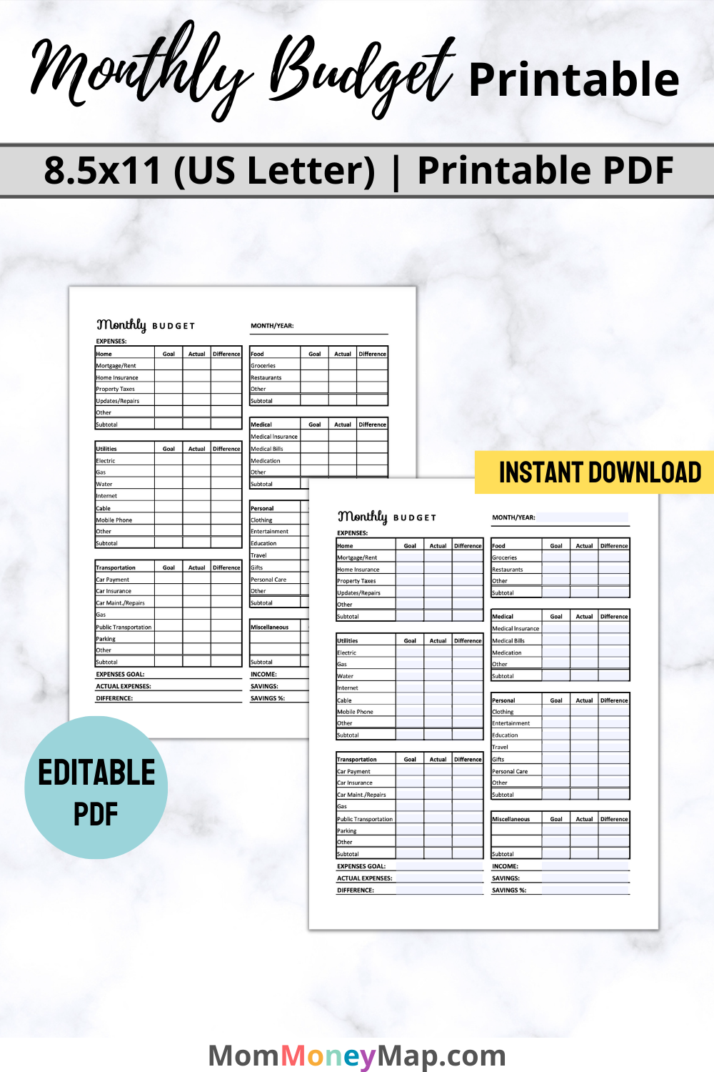 monthly-budget-printable-pdf-mom-money-map for Free Printable Monthly Budget Template Monthly Budget Printable PDF – Mom Money Map for Free Printable Monthly Budget Template