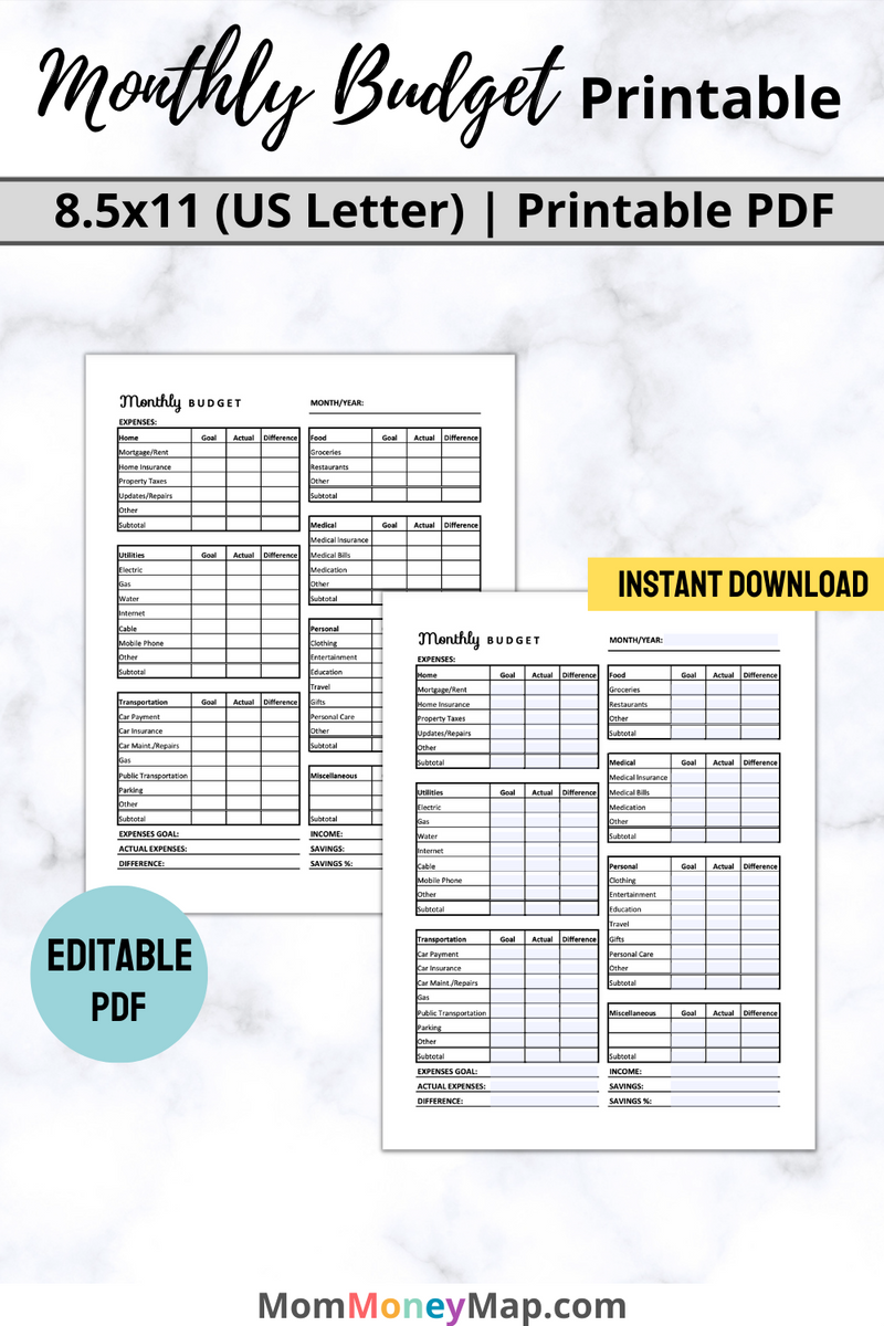 Monthly Budget Printable PDF Mom Money Map monthly-budget-printable-pdf-mom-money-map