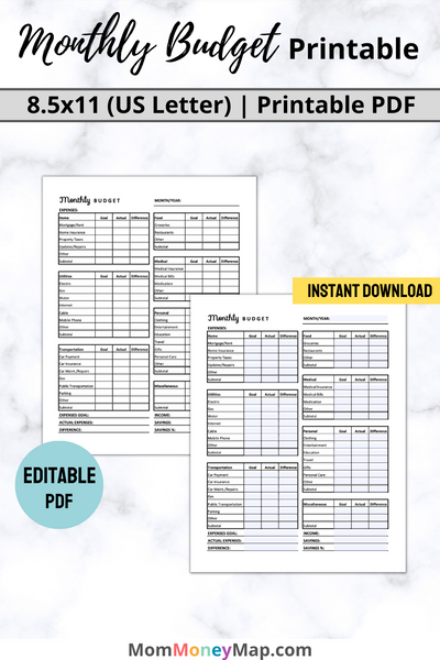 Money Budget File Monthly Budget Printable PDF — Easy Budget Planner – Mom Money Map