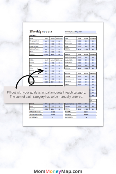 Money Budget File Monthly Budget Printable PDF — Easy Budget Planner – Mom Money Map