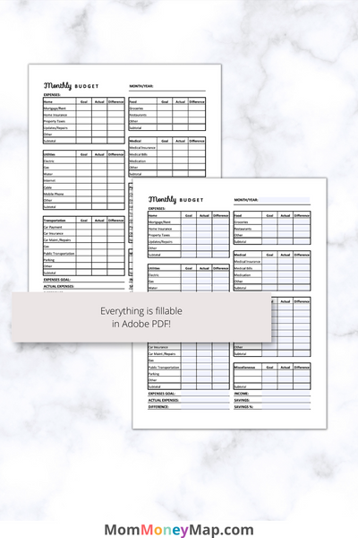 Money Budget File Monthly Budget Printable PDF — Easy Budget Planner – Mom Money Map
