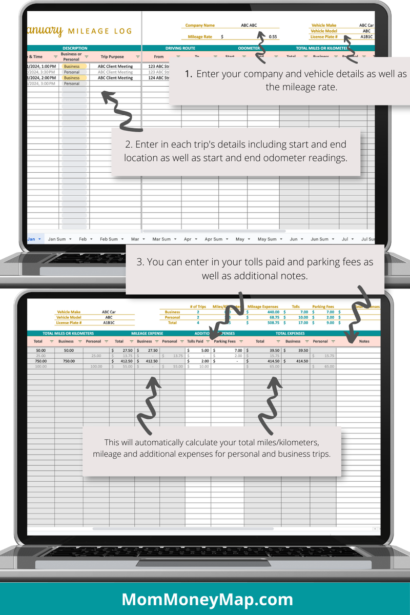 Spreadsheet Log In Mileage Log Google Sheets Spreadsheet - 12 Months Business vs. Persona ...