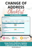 change of address checklist Excel spreadsheet digital download
