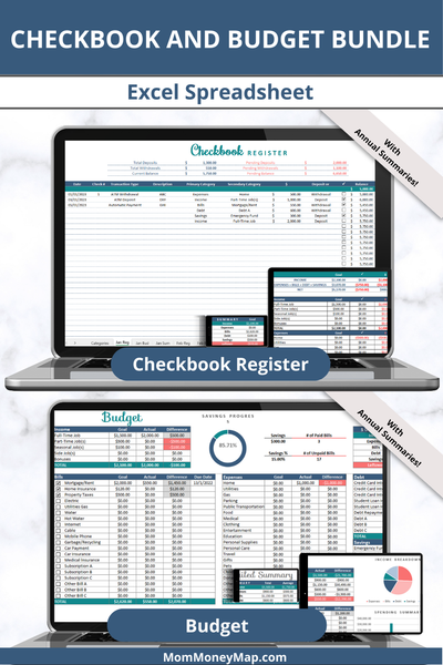 checkbook register with monthly budget