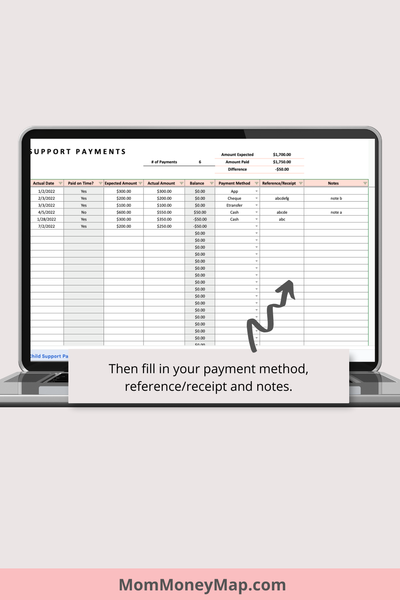 Child Support Payment Tracker Excel Spreadsheet Mom Money Map