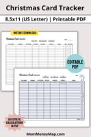 christmas card planning sheet