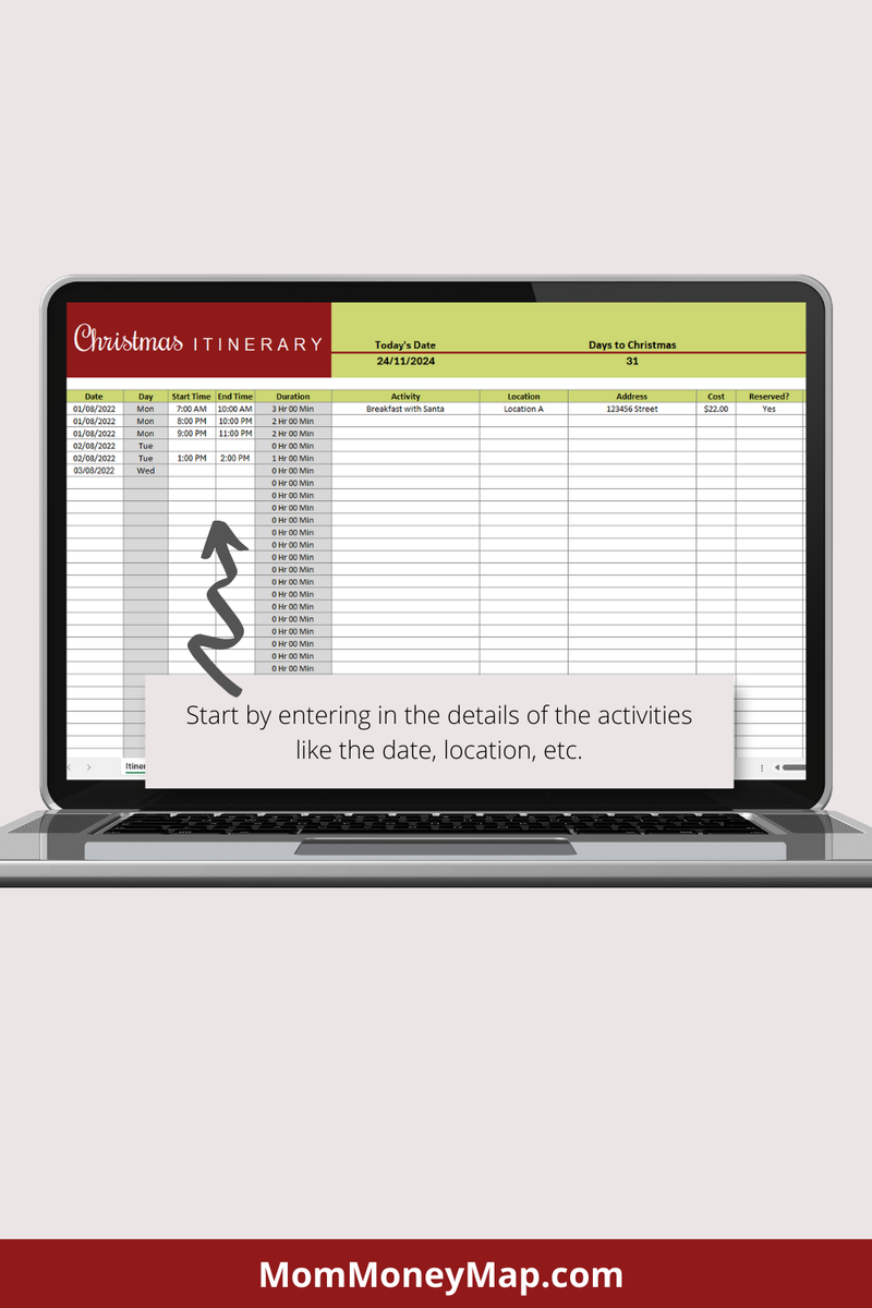 Christmas Itinerary Excel Spreadsheet for Holiday Planning – Mom Money Map