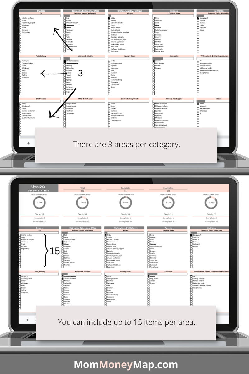 Cluttered Spreadsheet Example Declutter Checklist Google Sheets Spreadsheet – Organize Your Home ...