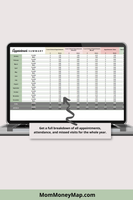 custody arrangement spreadsheet with monthly and annual summaries