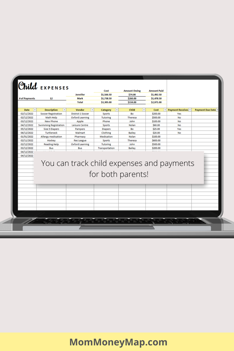 Co-Parenting Planner Excel Spreadsheet - Yellow – Mom Money Map