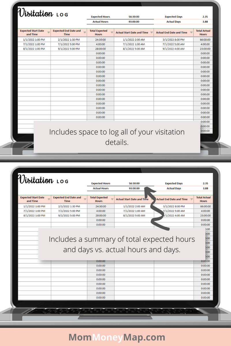 Child Custody Visitation Log Google Sheets Spreadsheet – Mom Money Map