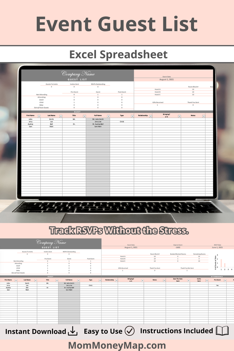 Event Guest List Excel Spreadsheet | RSVP & Attendee Tracker – Mom ...