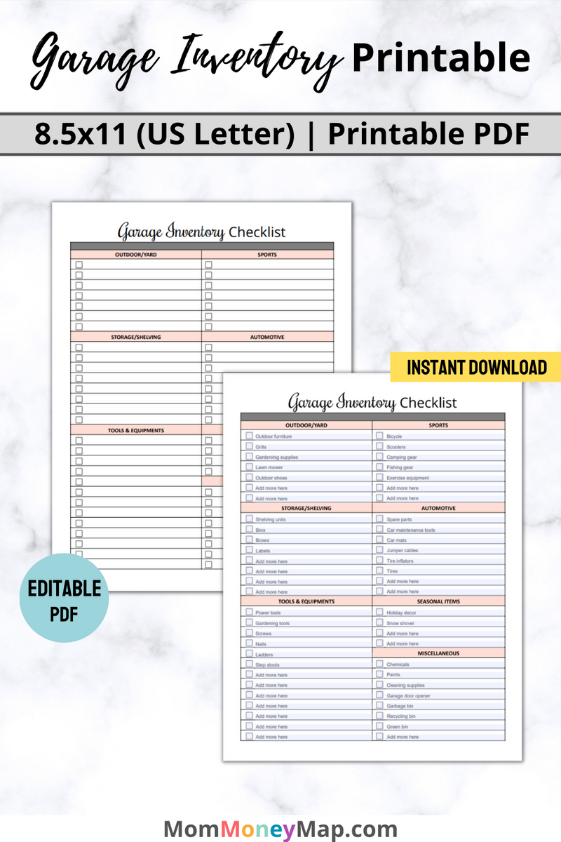 Excell Garage Inventory.pdf Garage Inventory Checklist Printable PDF – Organize Your Space – Mom ...