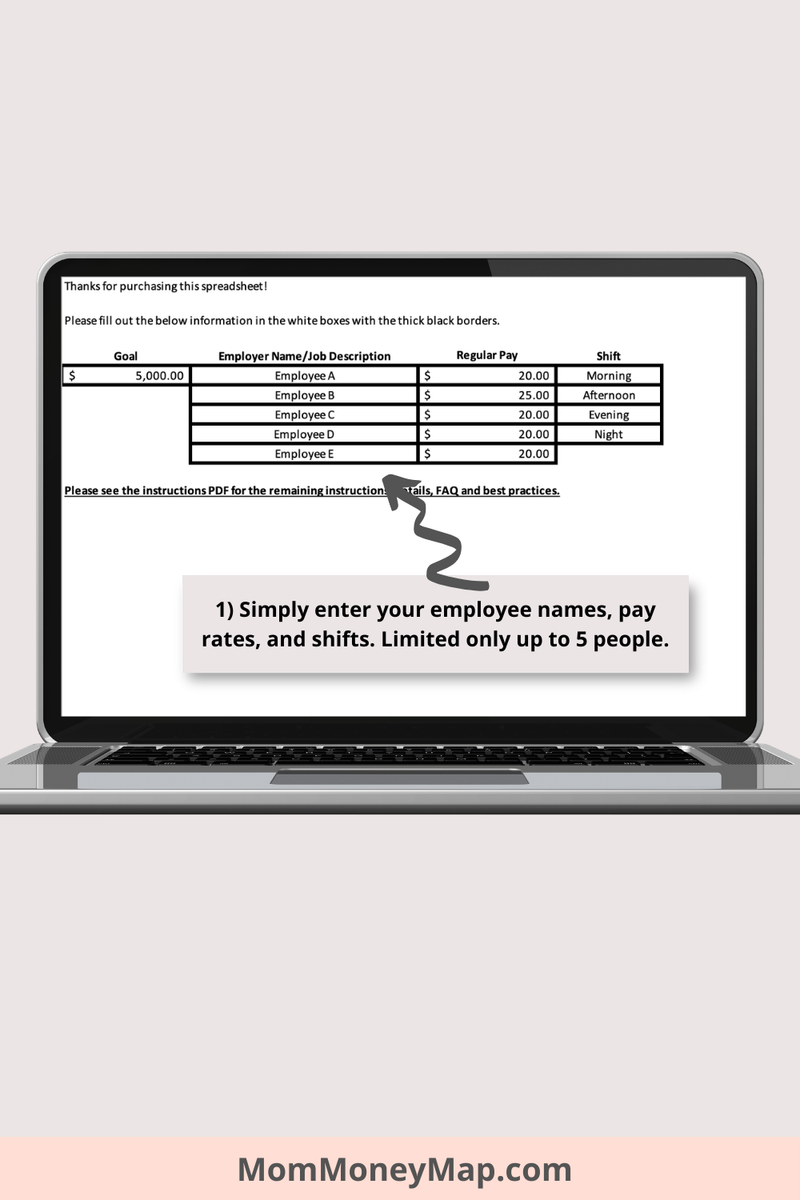 Employee Wage Tracker Excel Spreadsheet - Up to 5 Employees – Mom Money Map
