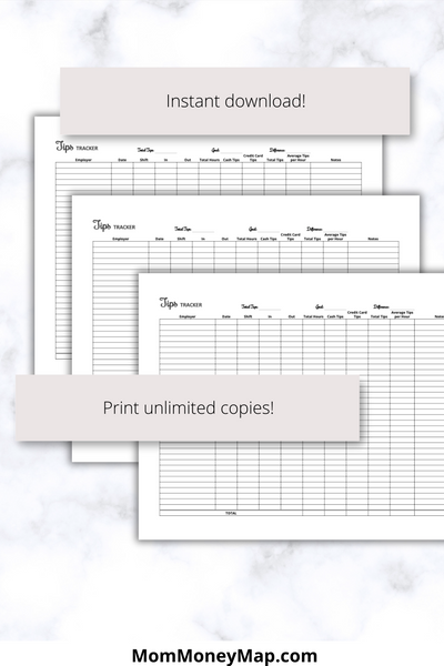 Tips Printable Tips Tracker Printable PDF for Income & Daily Earnings Tracking – Mom ...
