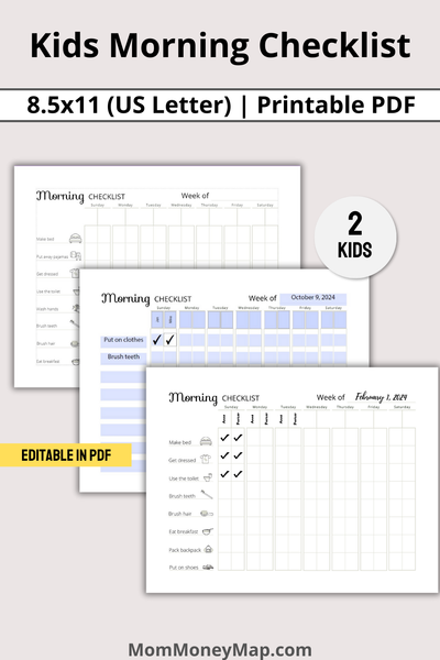 Kids Morning Checklist Printable PDF for 2 Kids – Mom Money Map