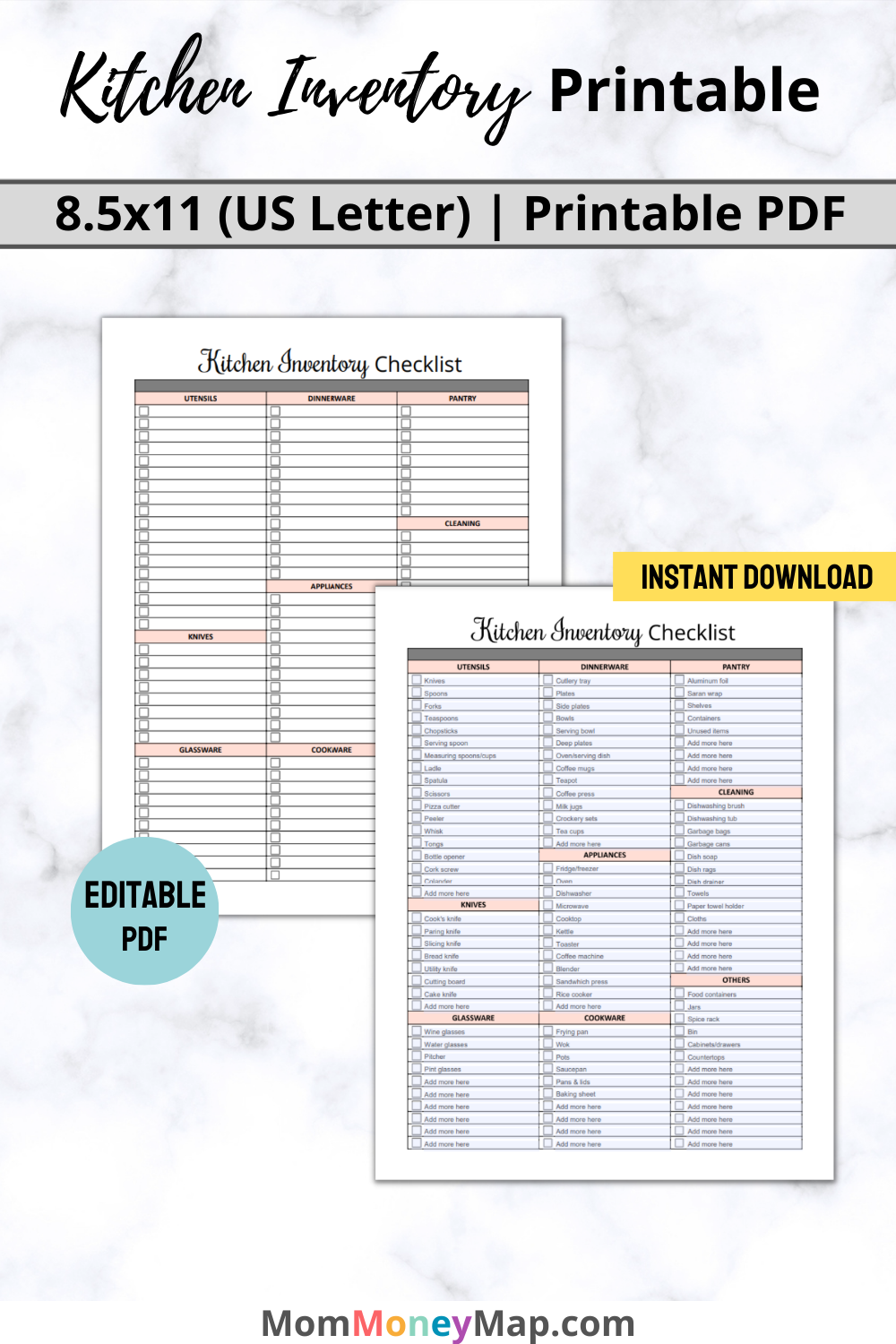 kitchen-inventory-checklist-printable-pdf-mom-money-map for Free Printable Kitchen Inventory Sheets Kitchen Inventory Checklist Printable PDF – Mom Money Map for Free Printable Kitchen Inventory Sheets