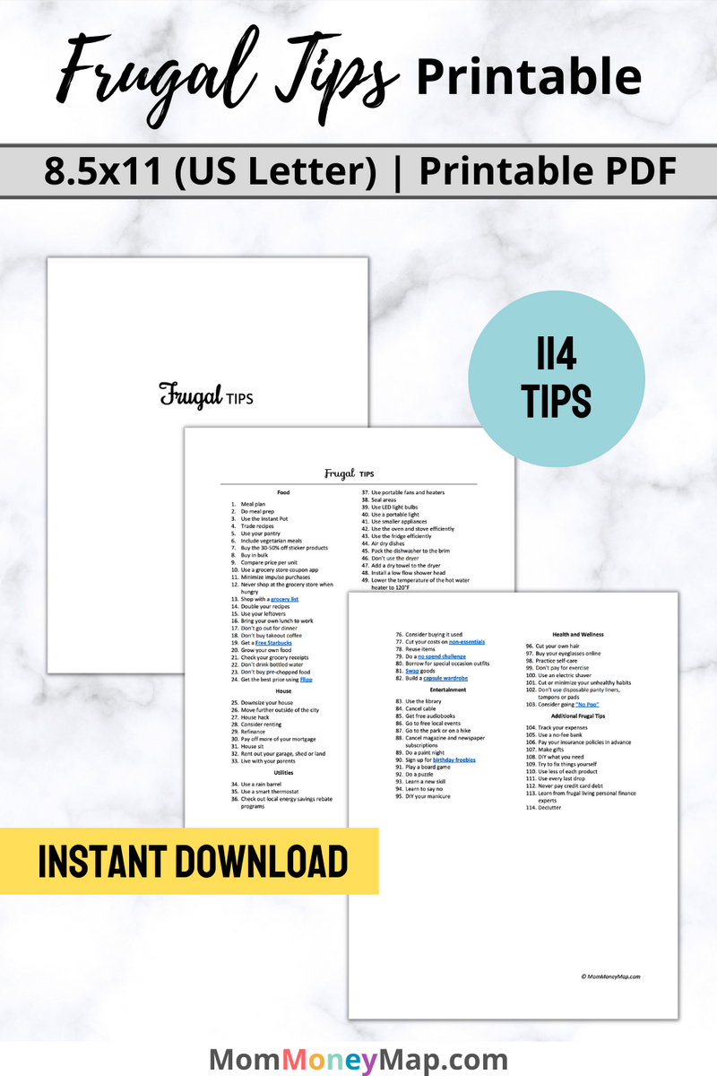 Tips Printable Frugal Tips Printable PDF | Money-Saving Guide – Mom Money Map