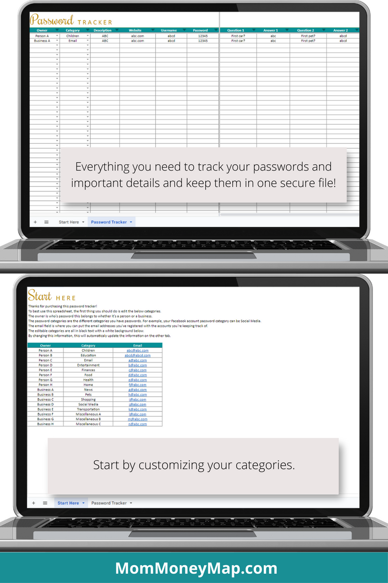 Secure Sheet Examples Simple Password Tracker Google Sheets Spreadsheet – Secure Logins – Mom ...