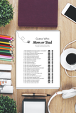 printable mom or dad baby shower game