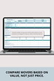 moving estimate side by side comparison template xls