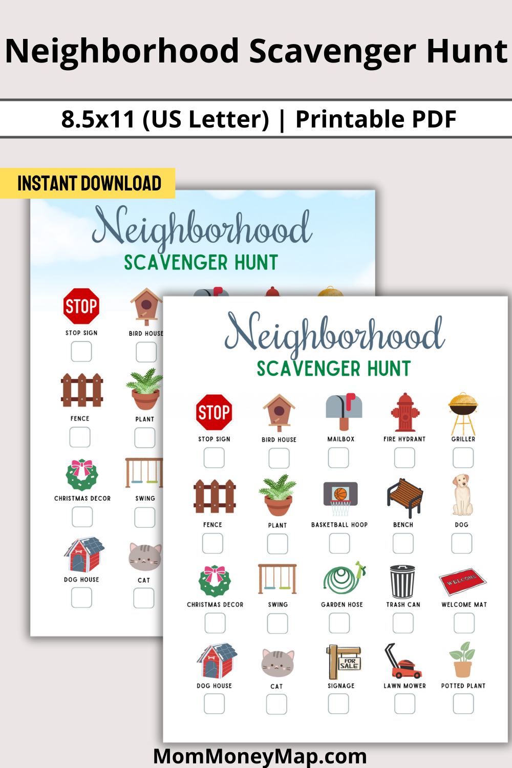 Neighborhood Scavenger Hunt Printable PDF – Mom Money Map for Free Printable Neighborhood Scavenger Hunt