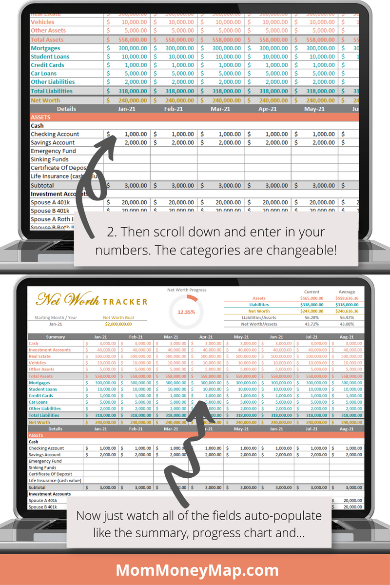 Net Worth Tracker Excel Spreadsheet – Track 10 Years of Finances – Mom ...