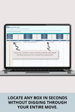moving box label and room organization planner excel
