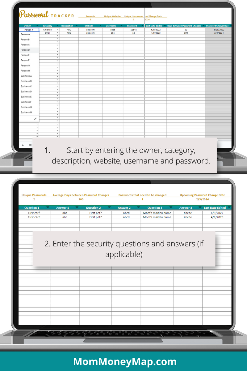 Secure Sheet Examples Password Tracker Google Sheets Spreadsheet – Secure Login Keeper – Mom ...