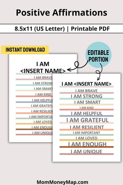 Self-Love Affirmations Printable