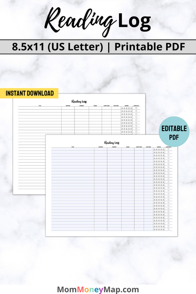 Reading Log Printable PDF – Track Books & Reading Progress – Mom Money Map