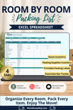 room by room packing list Excel spreadsheet 