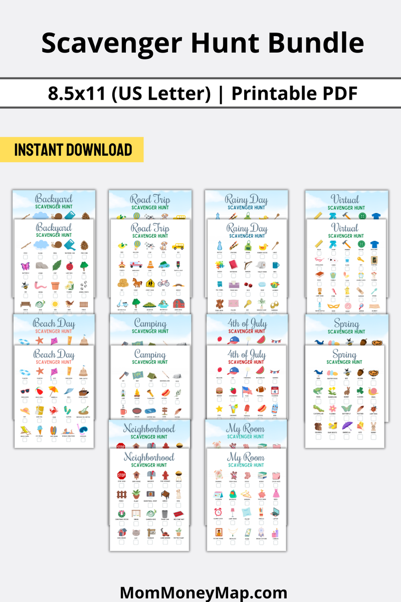 Scavenger Hunt Printable PDF Bundle Mom Money Map