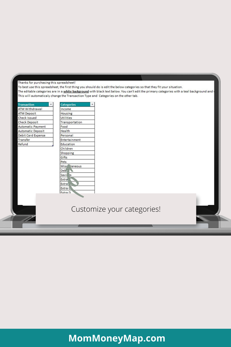 Simple Bank Transactions Register Excel Spreadsheet – Mom Money Map