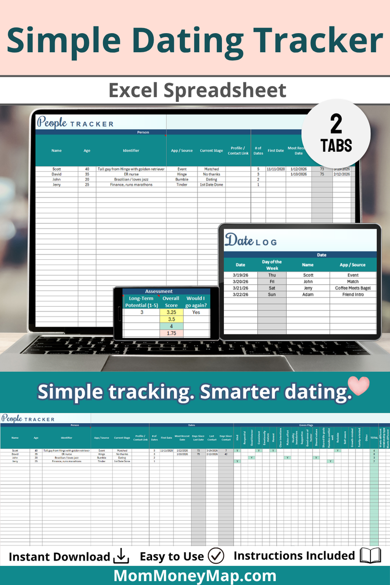 Dating Documents Simple Dating Tracker Excel Spreadsheet Easy Date Log Template – Mom ...