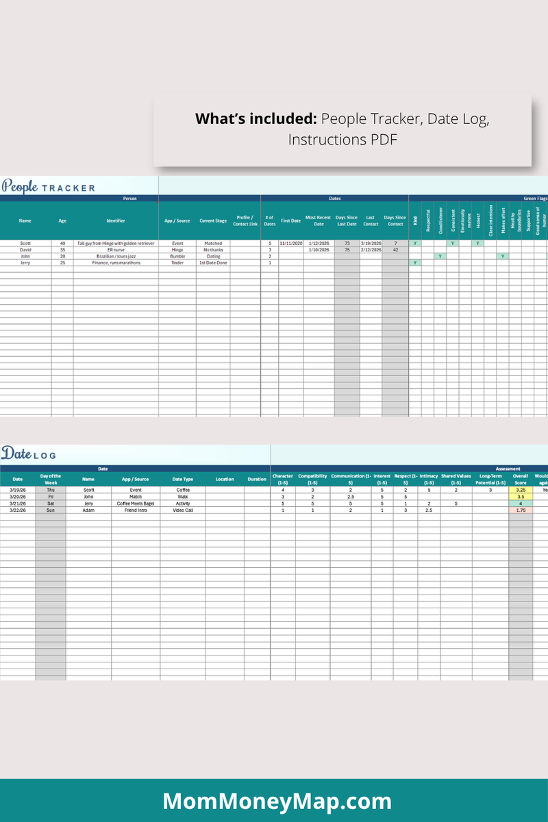 Simple Dating Tracker Excel Spreadsheet Easy Date Log Template – Mom ...