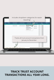 Excel trust ledger with monthly transaction summaries