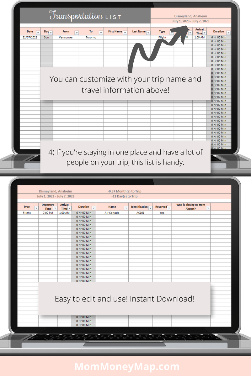 Vacation Itinerary Excel Spreadsheet – Mom Money Map