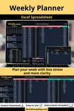 weekly planner excel spreadsheet dark theme