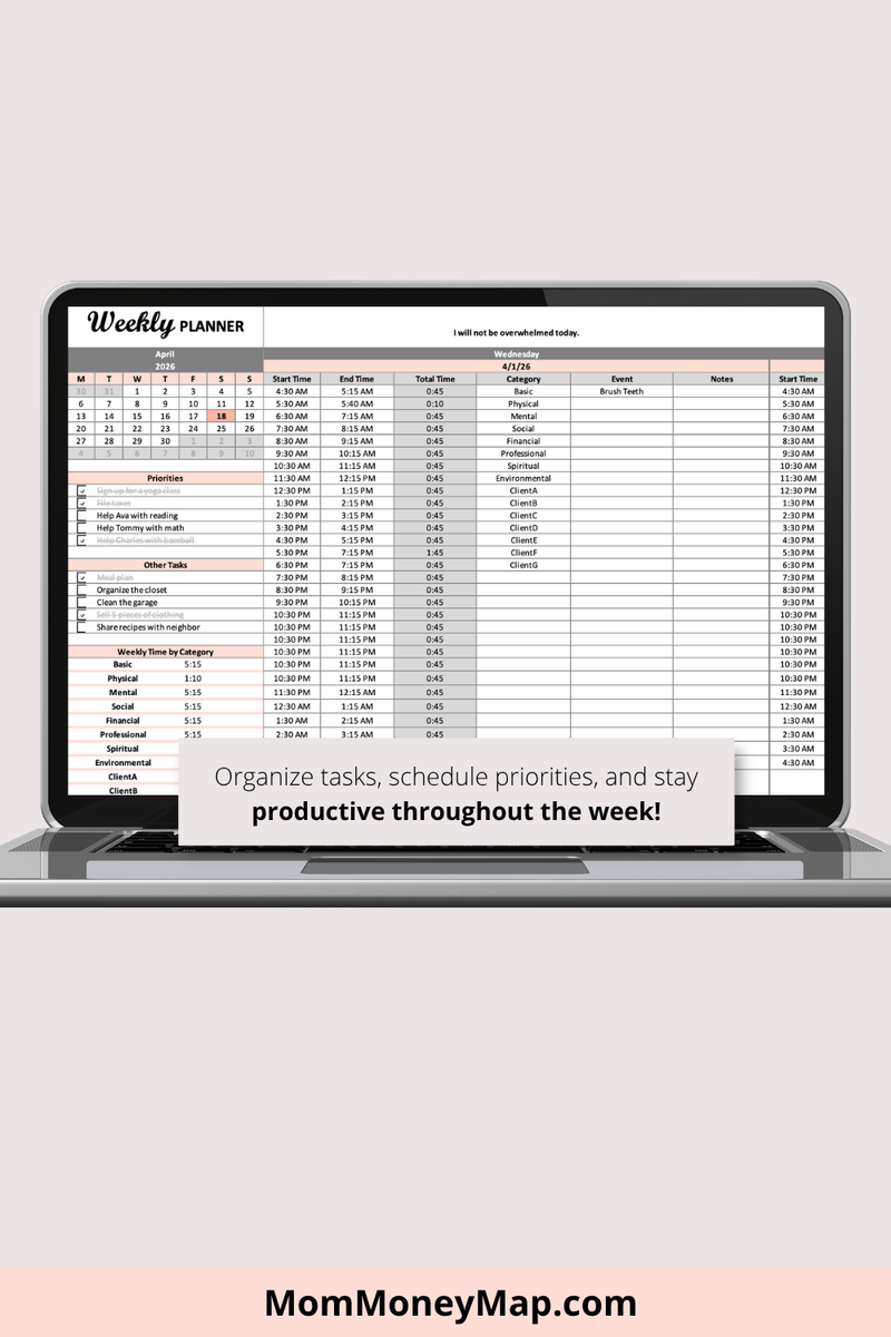 Weekly Planner Excel Spreadsheet | Weekly Scheduler – Mom Money Map