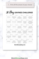 30 day monthly money savings challenge