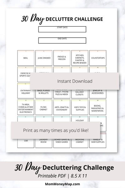 91 Day Declutter Challenge: Printable CHEAT SHEET Download
