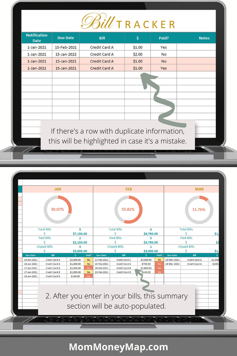 Bill Tracker Excel Spreadsheet – Mom Money Map