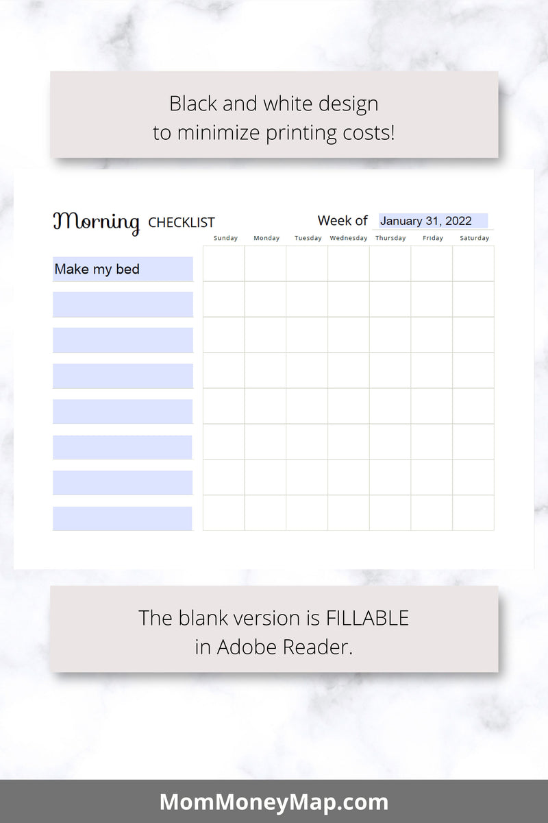 Kids Morning Routine Chart Printable PDF – Mom Money Map
