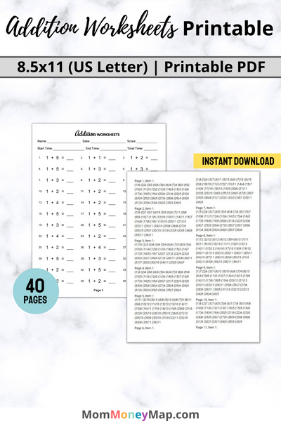 Addition Worksheets Printable PDF | Math Practice – Mom Money Map